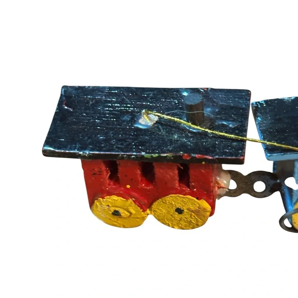 vintage painted wooden train christmas ornament Hand Painted 5” Taiwan